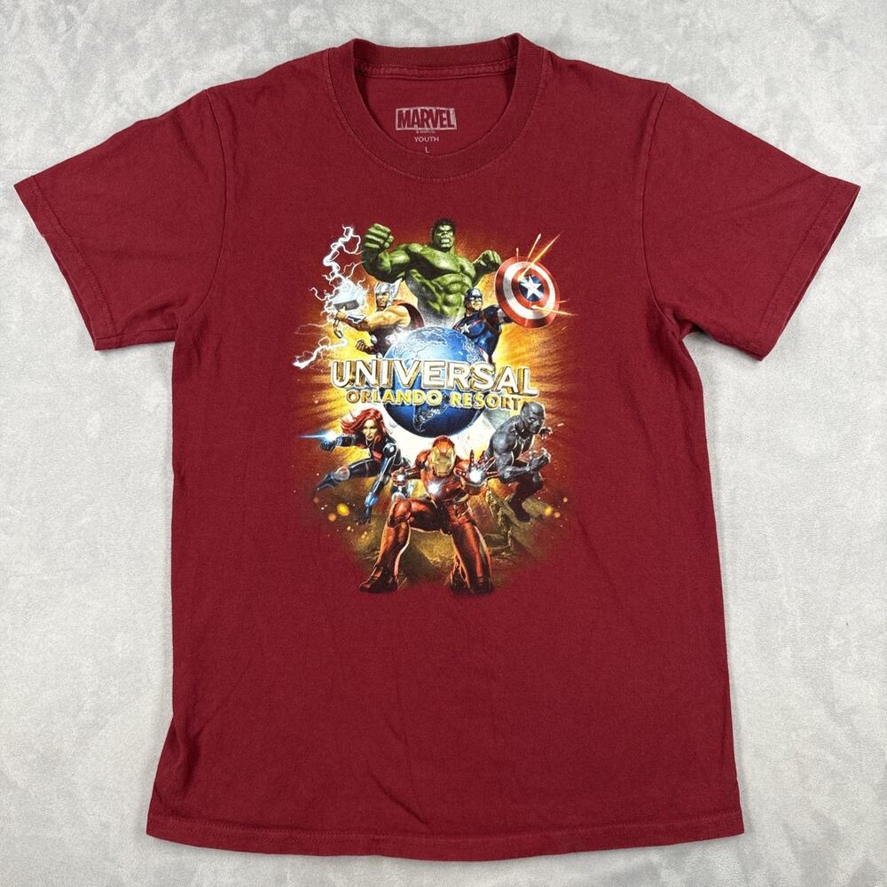 Marvel Universal Orlando Resort Youth L Red Avengers T Shirt Hulk Iron Man